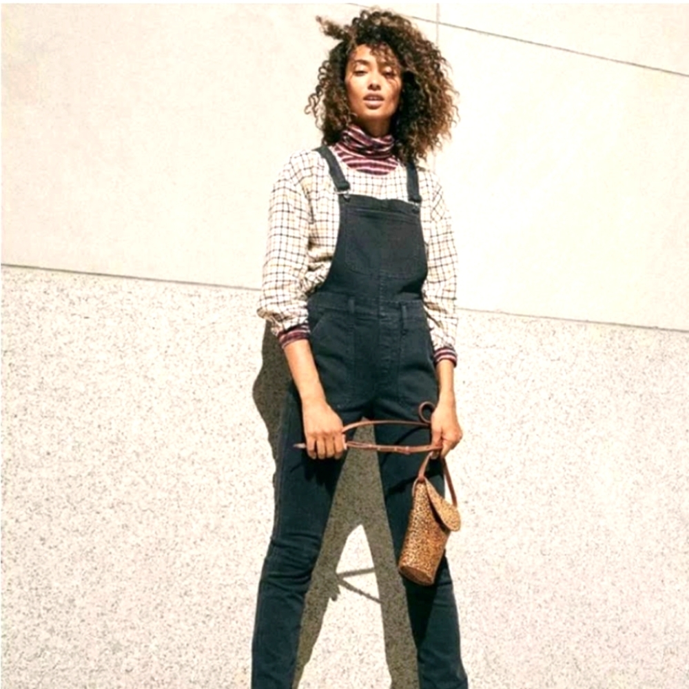 Madewell all black denim overalls sz L